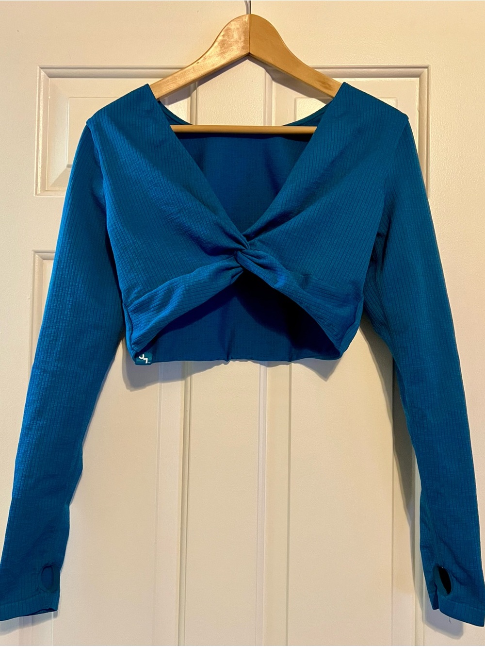 JoyLab Bright Cobalt Blue Ribbed Twist Back Long Sleeve Crop Top - Size L